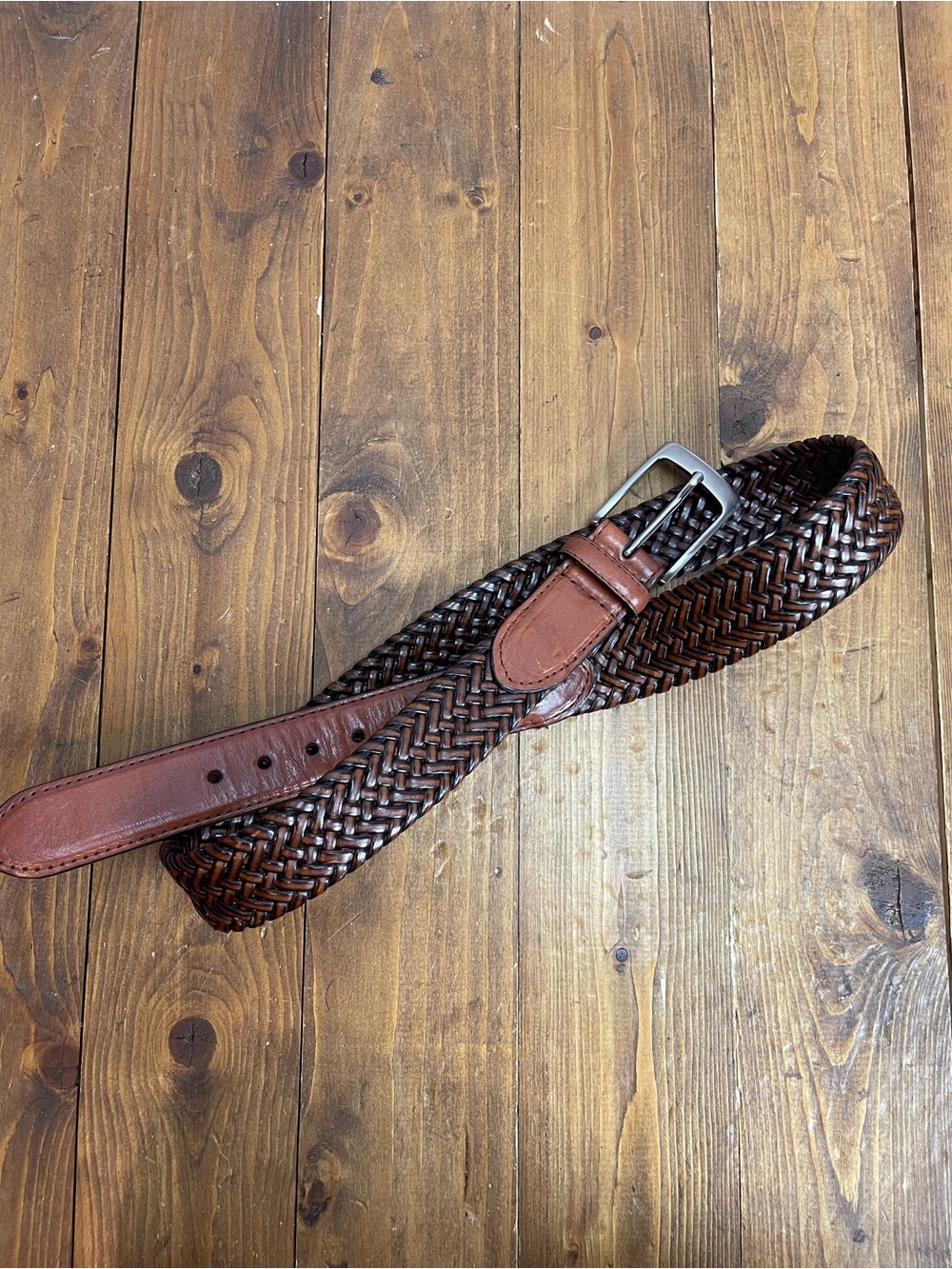 Mens braided leather belt size 34 dark brown